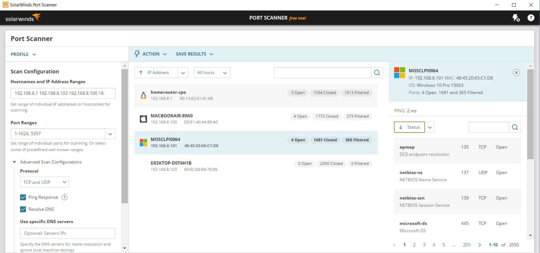 Escáner de puertos SolarWinds