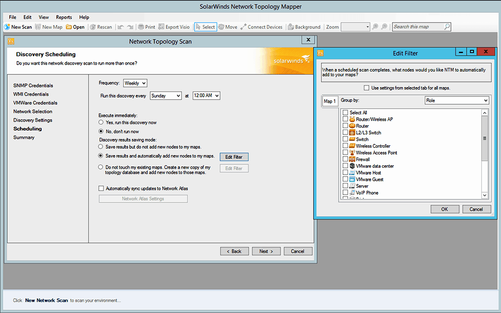 Captura de pantalla de SolarWinds Network Topology Mapper