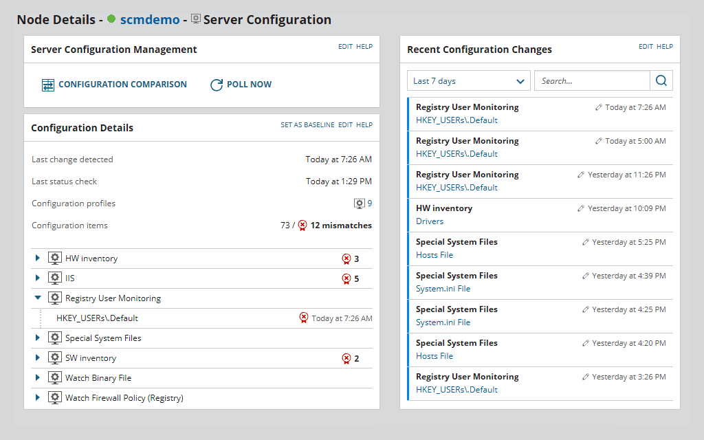 Screenshot des SolarWinds Server-Konfigurationsmonitors