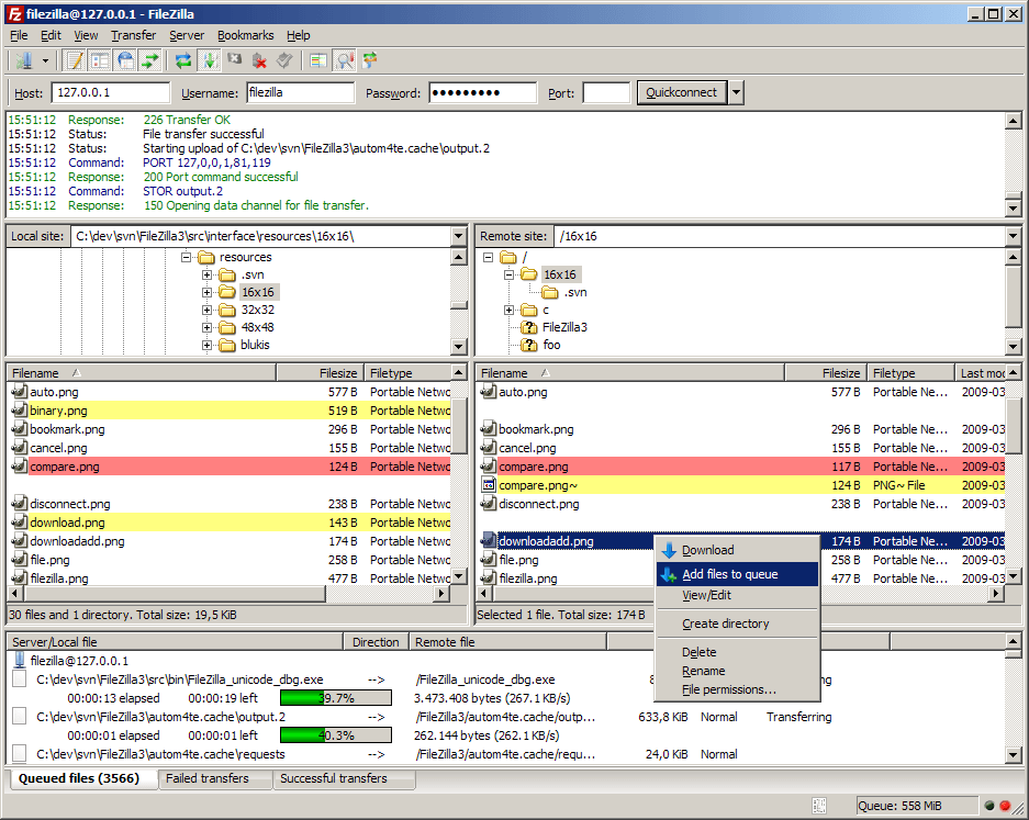 Główne okno FileZilla