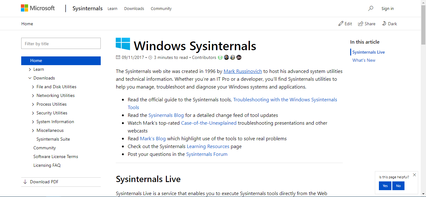 TechNet Sysinternals-Homepage