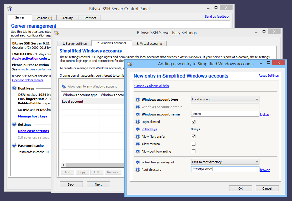 Configuración del servidor Bitvise