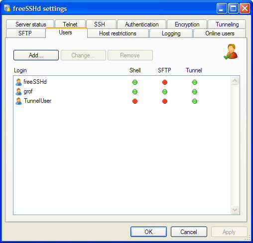 Configuración de FreeSSHd