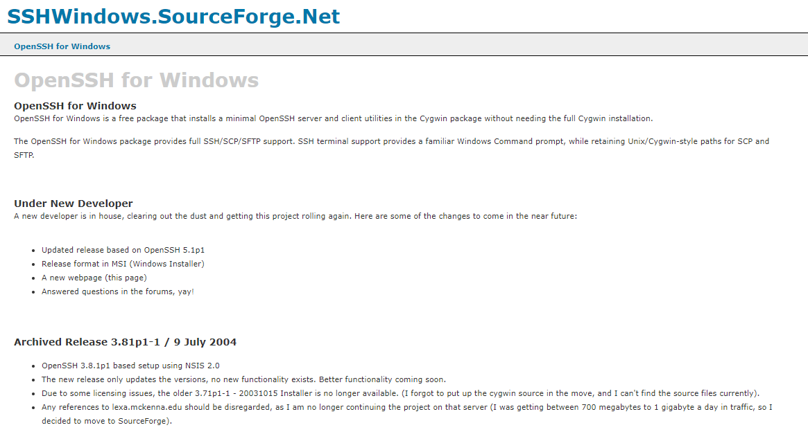 SSHWindows webbplats