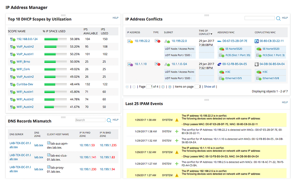 Captura de tela do SolarWinds IP Address Manager