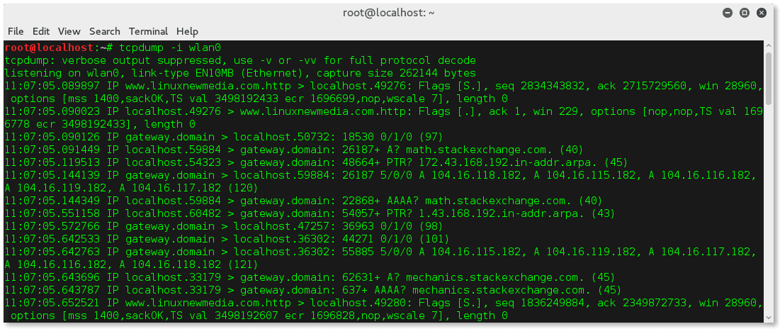 TCPDump-skærmbillede