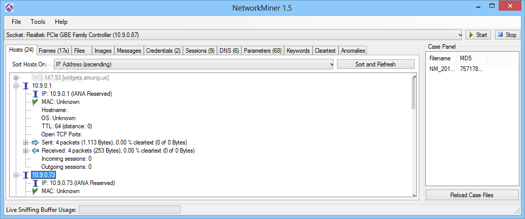 NetworkMiner-skærmbillede