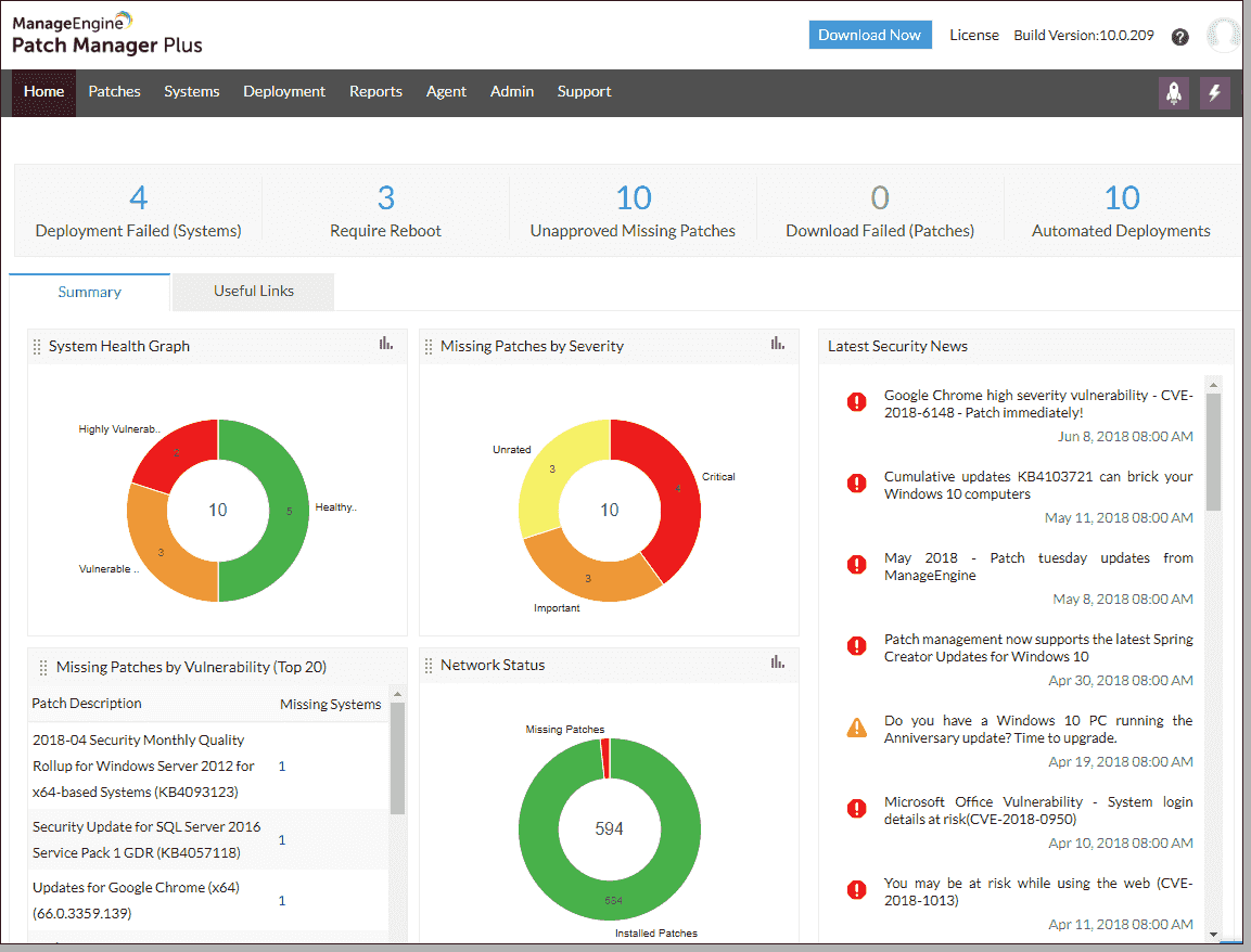 ManageEngine Patch Manager Plus skærmbillede