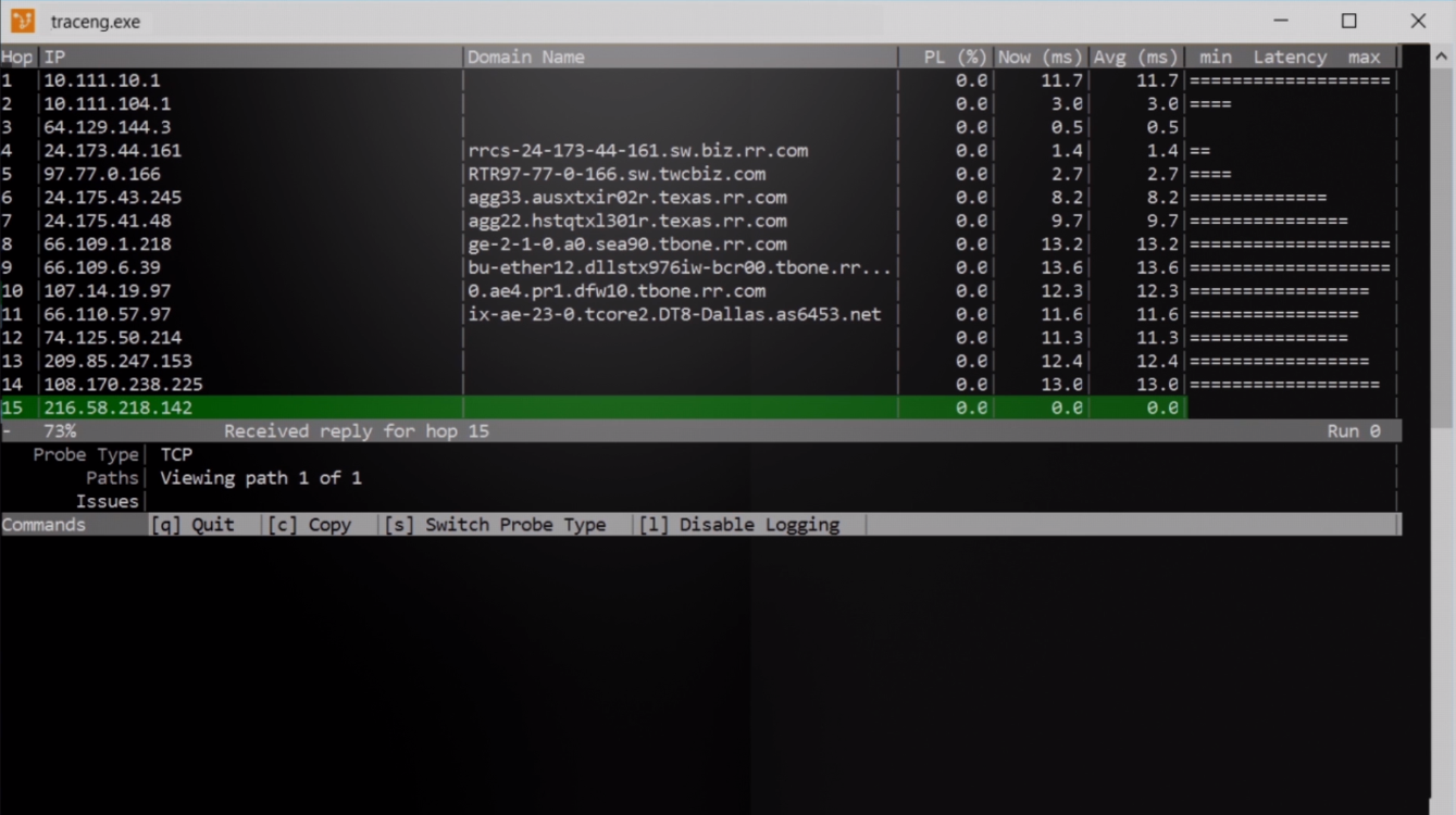 „Traceroute NG“ ekrano kopija