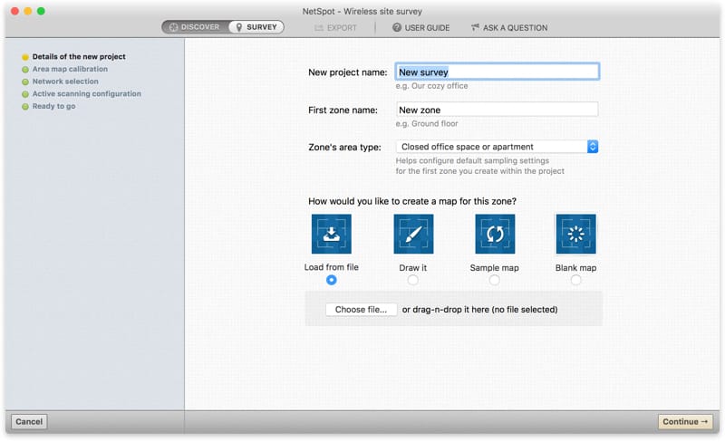 NetSpot New Survey Screen