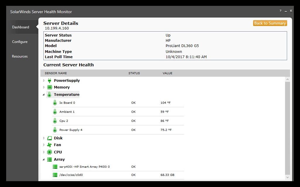 SolarWinds Server Health Monitor - Serverdetails