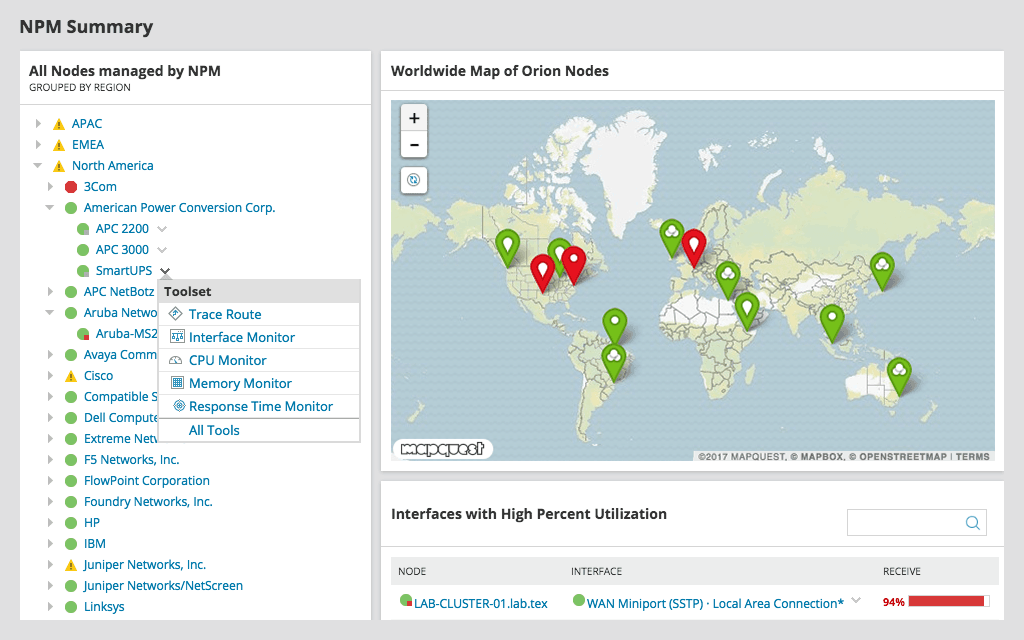 „SolarWinds“ NPM suvestinė