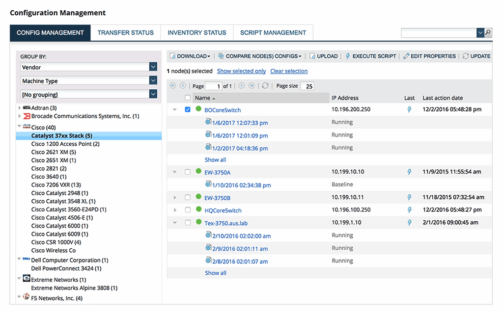 „SolarWinds“ tinklo konfigūracijos tvarkyklė - „Config Backup“