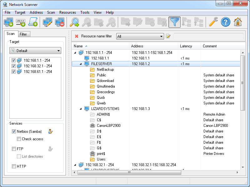 LizardSystems Network Scannerスクリーンショット