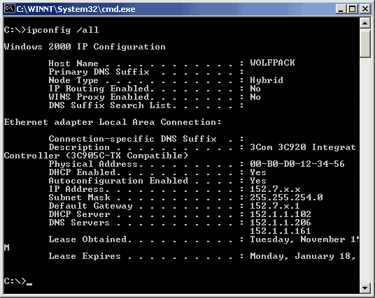 Voorbeeldconfiguratie van Ipconfig