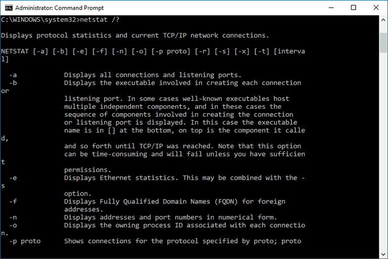 Netstat Help-scherm