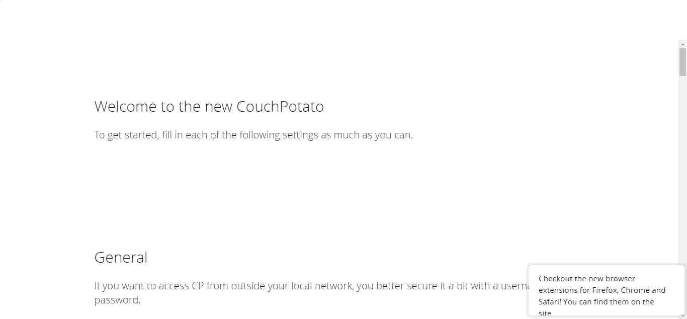 Couchpotatp Eerste configuratie