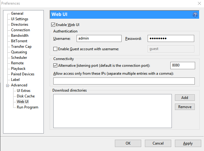 utorrent Preferences