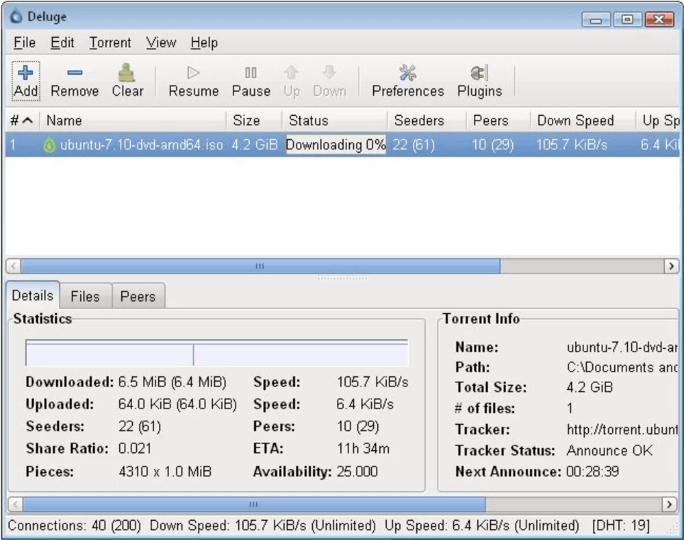 Deluge Torrent İstemcisi Ekran Görüntüsü