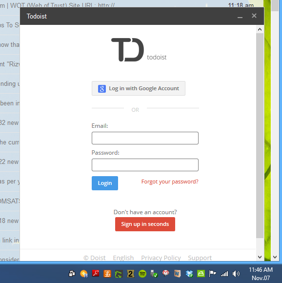 Todoist a Gmail_bejelentkezéshez