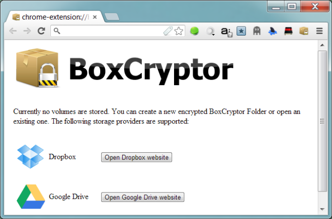 Chrome 용 BoxCryptor 옵션