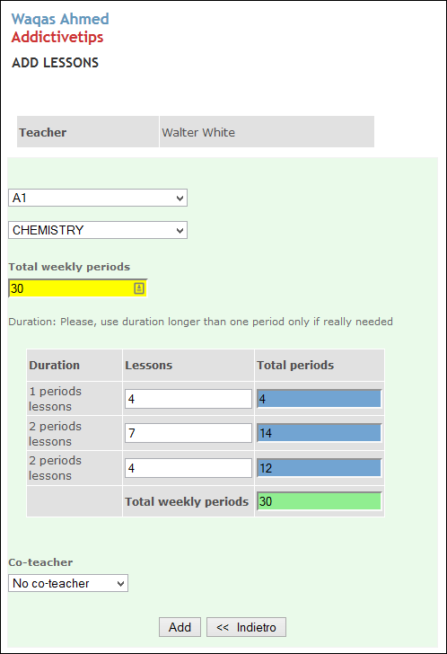 TIMETABLE WEB Lessions