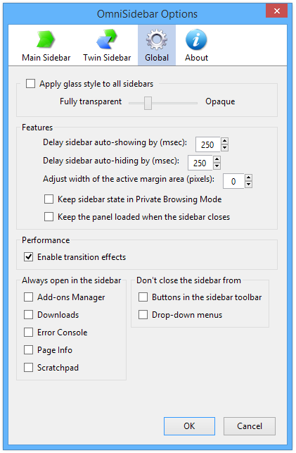 OmniSidebar-opties