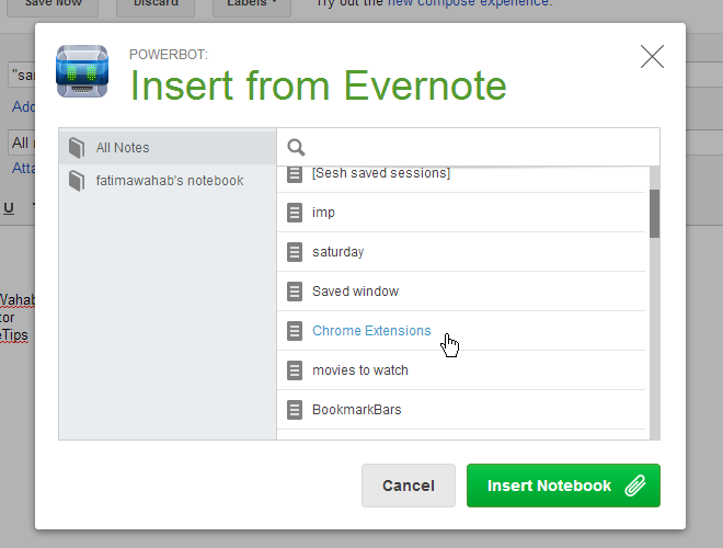 Powerbot para inserción de Gmail desde evernote