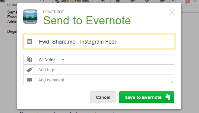 Powerbot Gmail sūtīt evernote