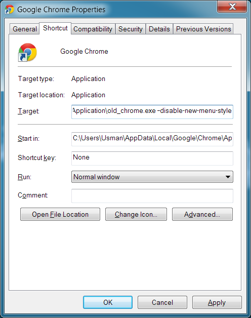 Google Chrome-egenskaber