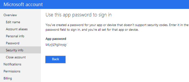 Outlook password dell'app