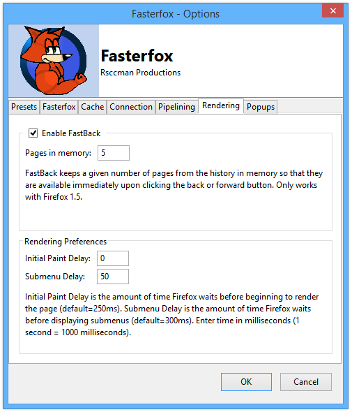 Fasterfox - Možnosti - Vykreslování Fasterfox - Možnosti - Vykreslování