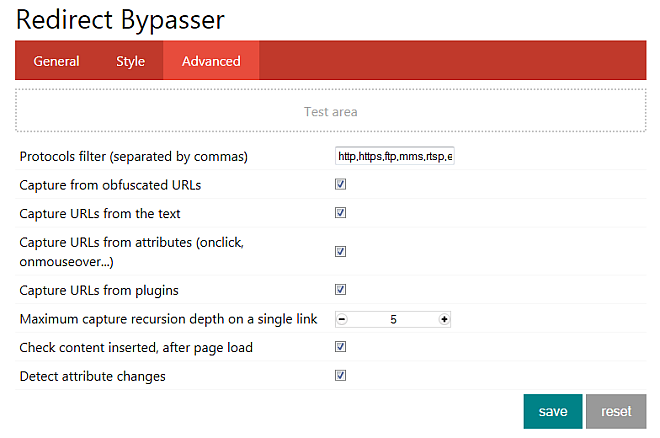 Redirect Bypasser สำหรับ Firefox - การตั้งค่าขั้นสูง