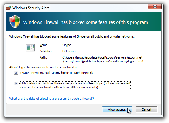 Alerta de seguridad de Windows