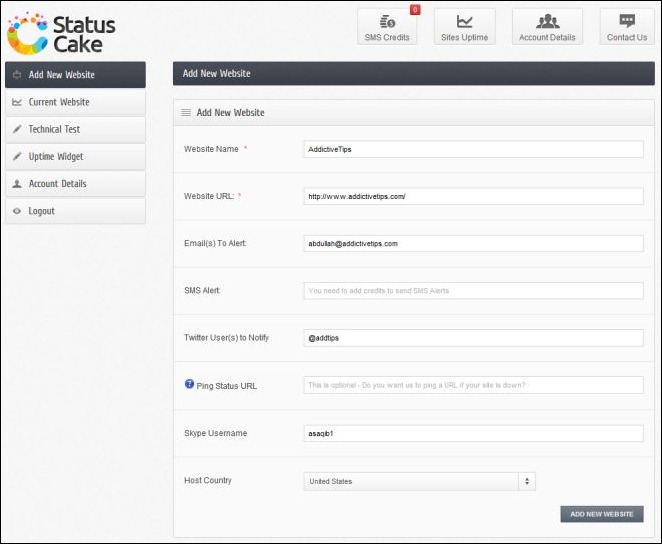 StatusCake - Painel de Controle