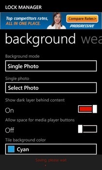 Gestione blocco sfondo WP8