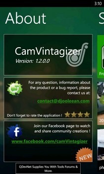 CamVintagizer WP7 אודות