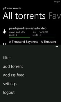 µTorrent Remote WP7-Optionen