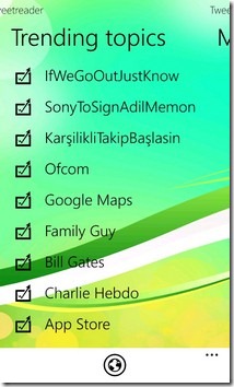„TweetReader WP7“ tendencijos