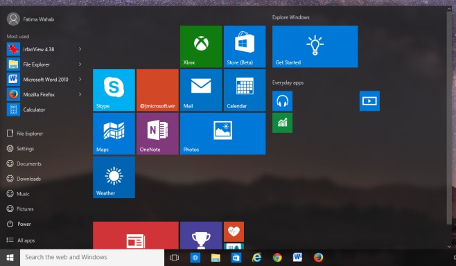 start menu win10