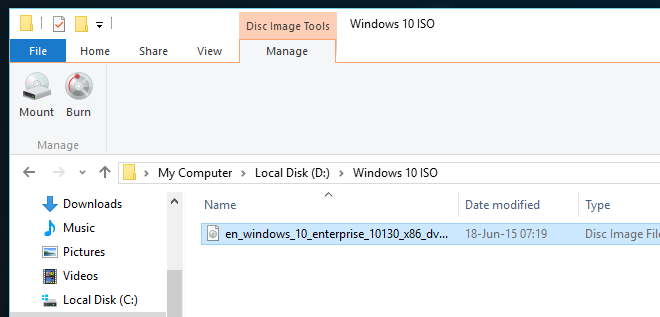 Windows 10 ISO-montering