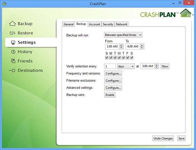 CrashPlan-Einstellungen