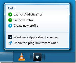 Jumplist-opgaver Profil Windows 7