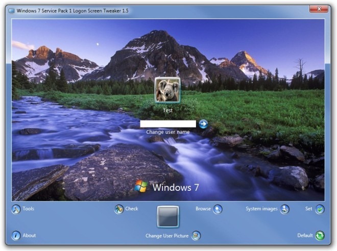 หน้าจอเข้าสู่ระบบ Windows 7 Service Pack 1 Tweaker หลัก