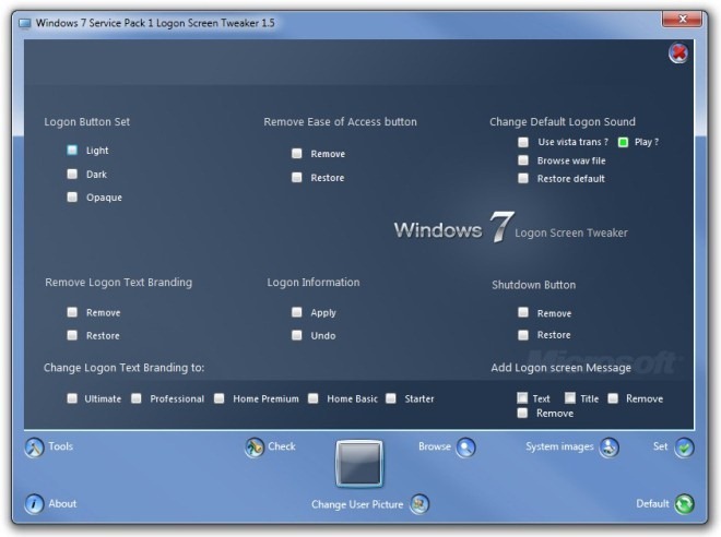 Écran d'ouverture de session Windows 7 Service Pack 1 Tweaker 1.5