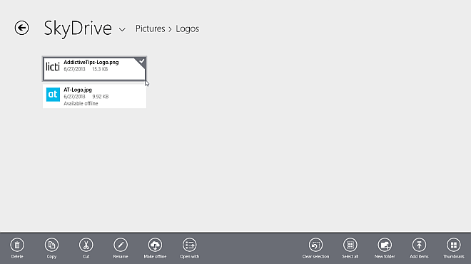 Windows 8.1 SkyDrive App - App bar