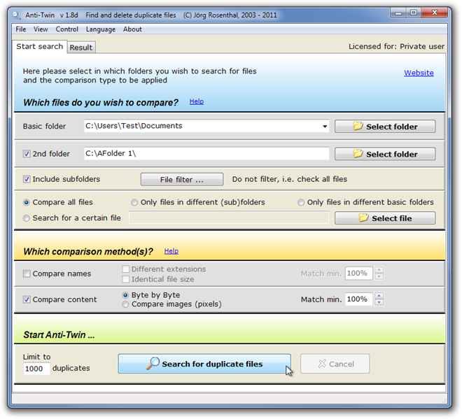Anti-Twin v 1.8d Dublikātu failu atrašana un dzēšana (C) Jörg Rosenthal, 2003 - 2011
