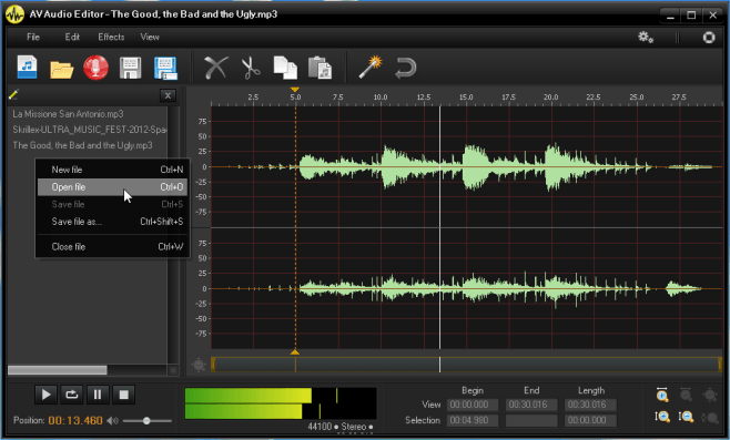 AV Audio Editor - huvudanvändargränssnitt AV Audio Editor - huvudanvändargränssnitt