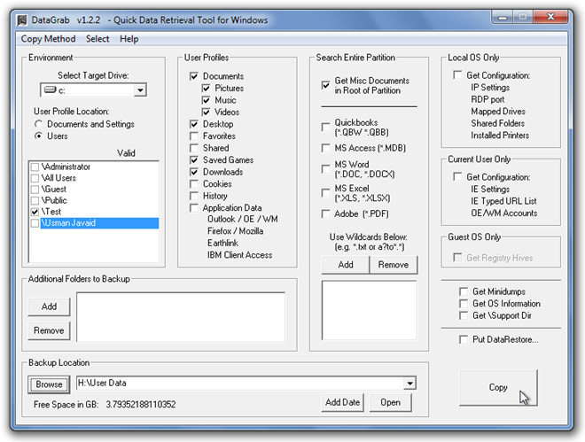 DataGrab v1.2.2 - विंडोज के लिए त्वरित डेटा पुनर्प्राप्ति उपकरण