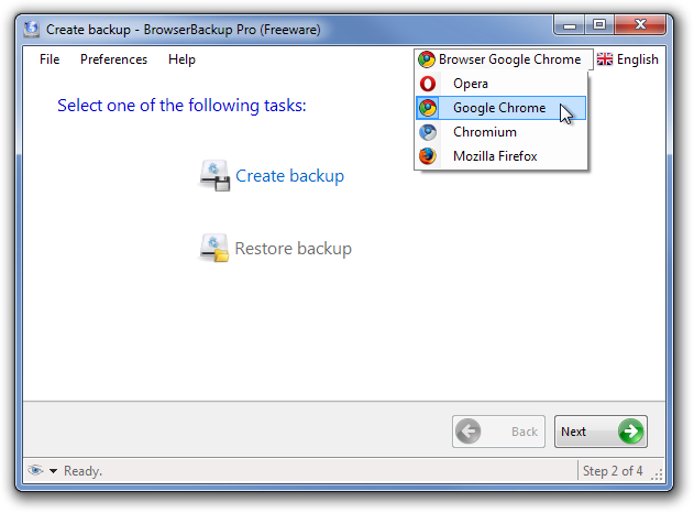 Yedekleme oluşturun - BrowserBackup Pro (Freeware)